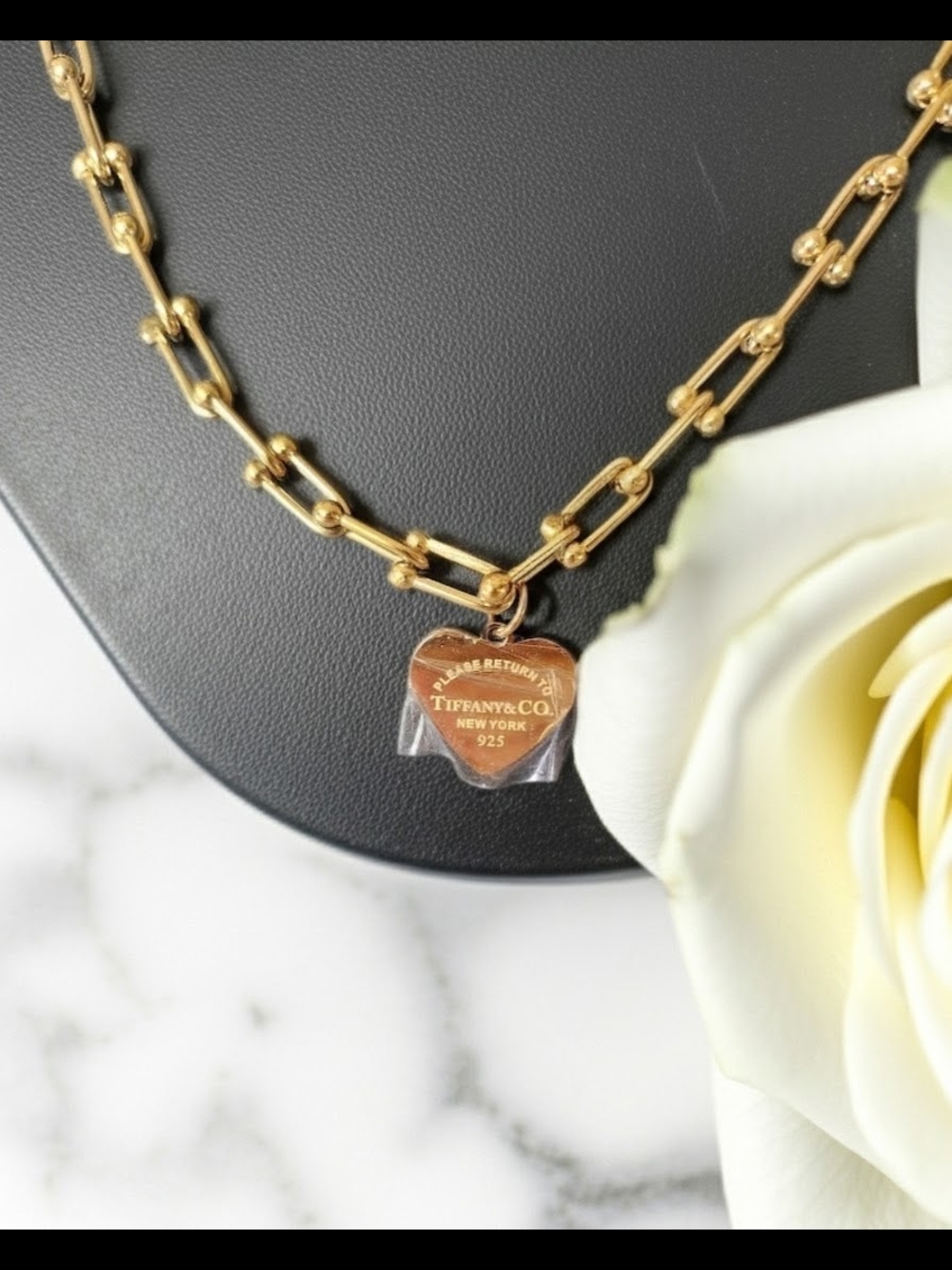 Tiffany & Co. Gold Heart Tag Station Link Necklace